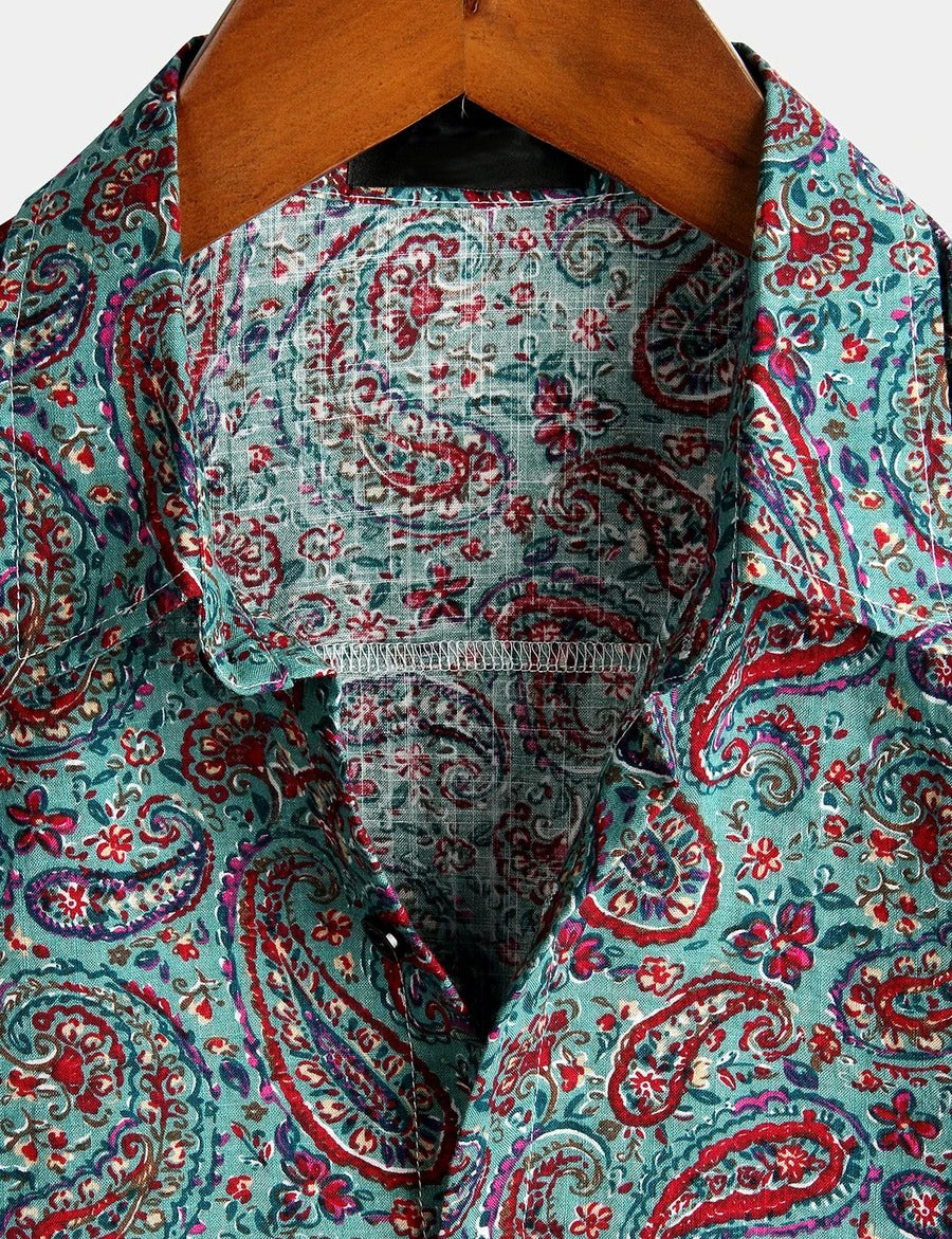 Vintage 70s Cotton Paisley Shirt for Men