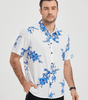 Men's Casual Short-Sleeve Button-Up Shirt in Blue with Floral Print