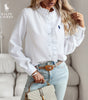 R. Lauren Blouse with Ruffles – Soft Structure & Classic Button Placket