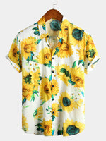 Men's Short Sleeve Hawaiian Shirt with Sunflower Print