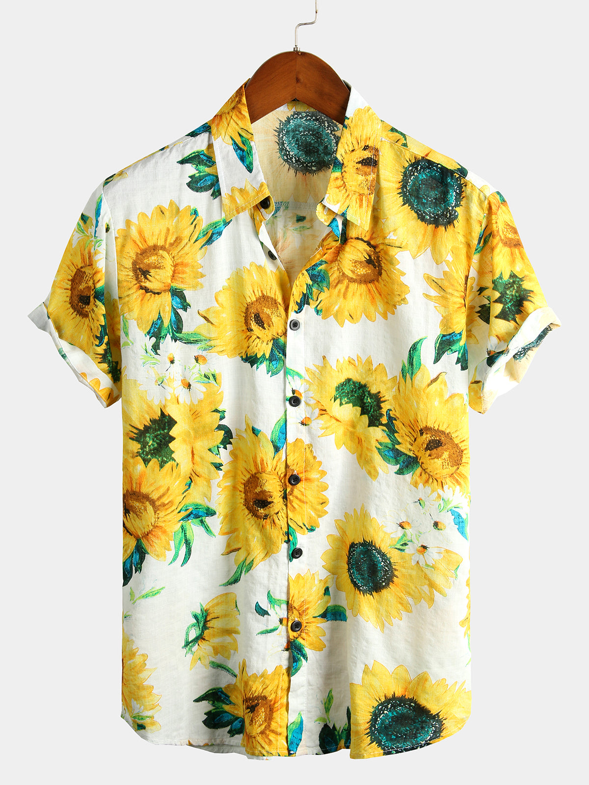 Men's Short Sleeve Hawaiian Shirt with Sunflower Print
