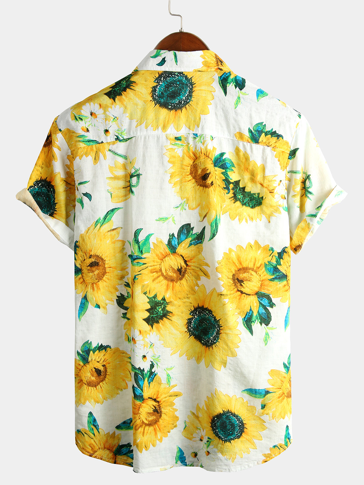 Men's Short Sleeve Hawaiian Shirt with Sunflower Print