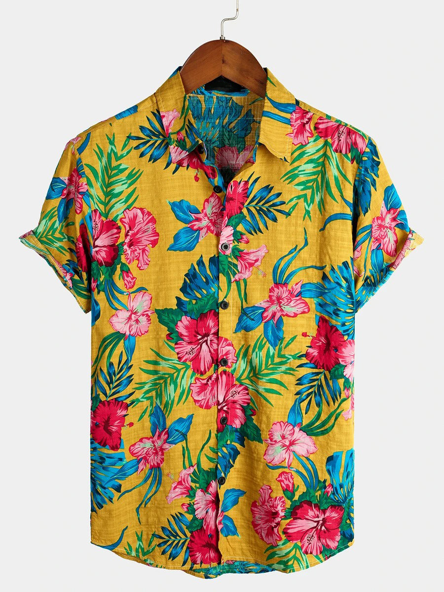 men's pure cotton shirt with Hawaiian holiday print