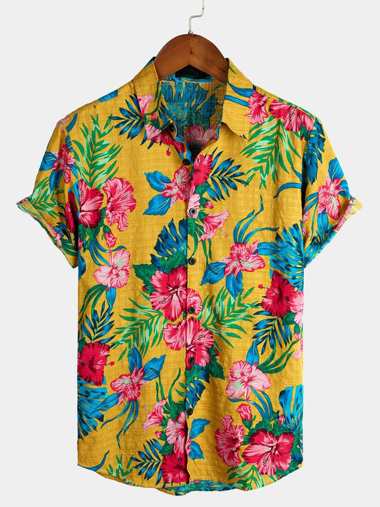 men's pure cotton shirt with Hawaiian holiday print