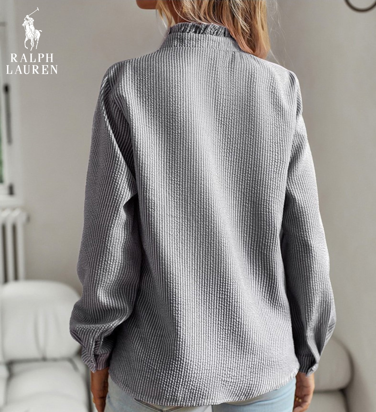 R. Lauren Blouse with Ruffles – Soft Structure & Classic Button Placket