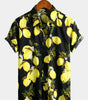 Men's Tropical Yellow Lemon Print Short Sleeve Hawaiian Shirt
