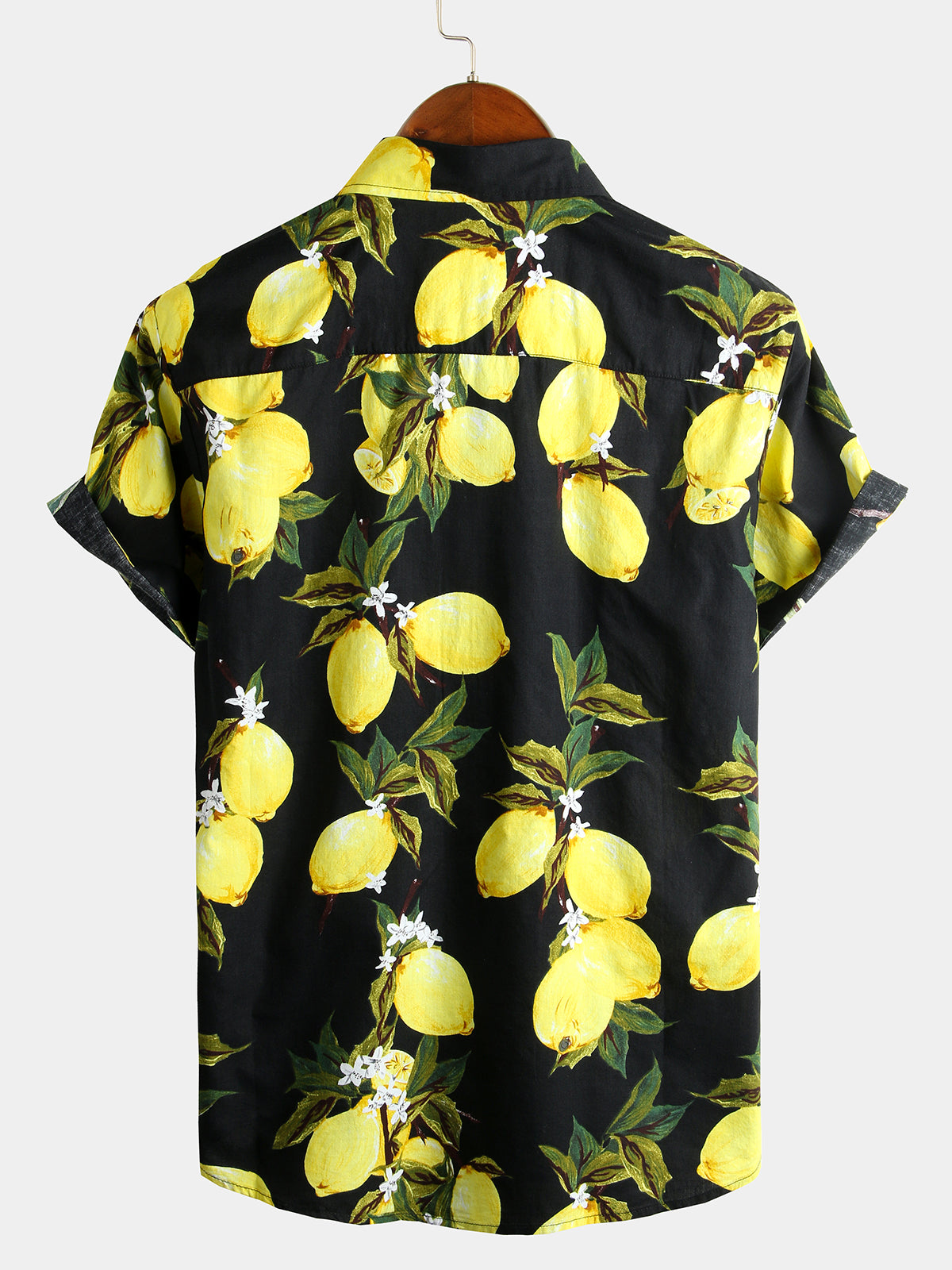 Hawaiian Beach Summer Holiday Short Sleeve Shirt with Tropical Lemon Print for Men