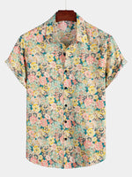 Men's Short-Sleeved Floral Cotton Shirt