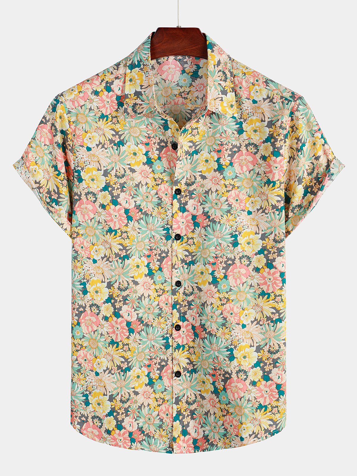 Men's Short-Sleeved Floral Cotton Shirt