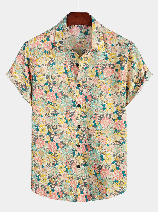 Men's Short-Sleeved Floral Cotton Shirt