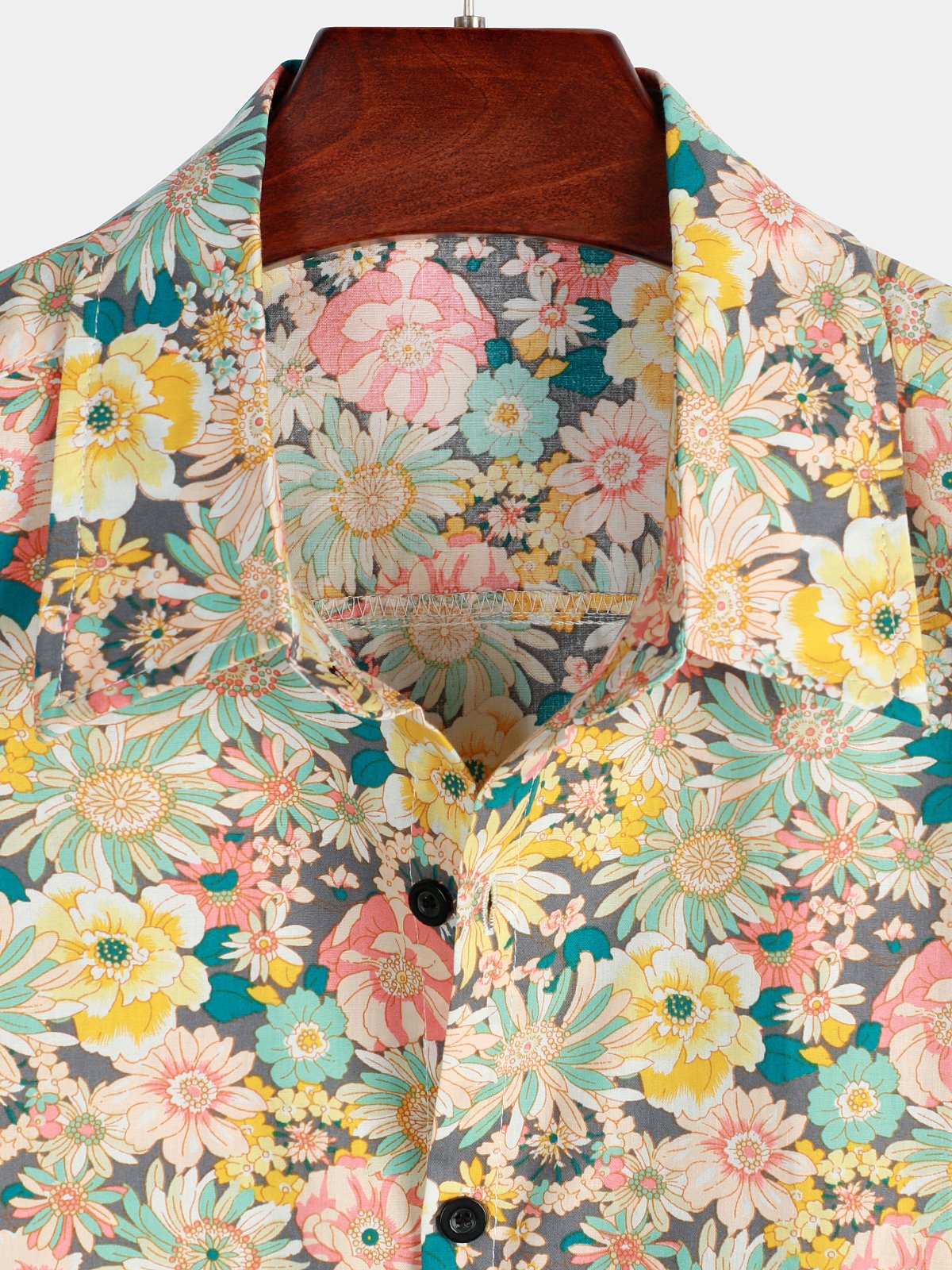 Men's Short-Sleeved Floral Cotton Shirt