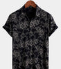 Navy Blue Hawaiian Short-Sleeve Shirt with Floral Print for Men