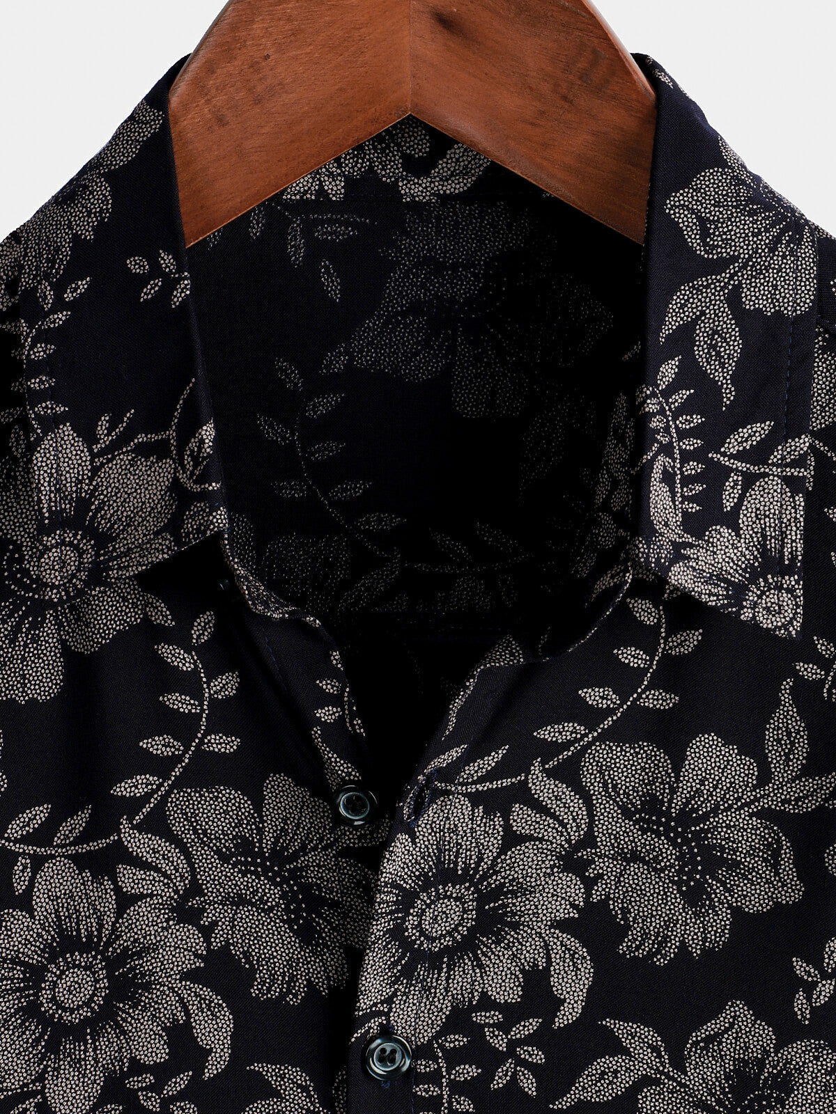Navy Blue Hawaiian Short-Sleeve Shirt with Floral Print for Men