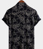 Navy Blue Hawaiian Short-Sleeve Shirt with Floral Print for Men