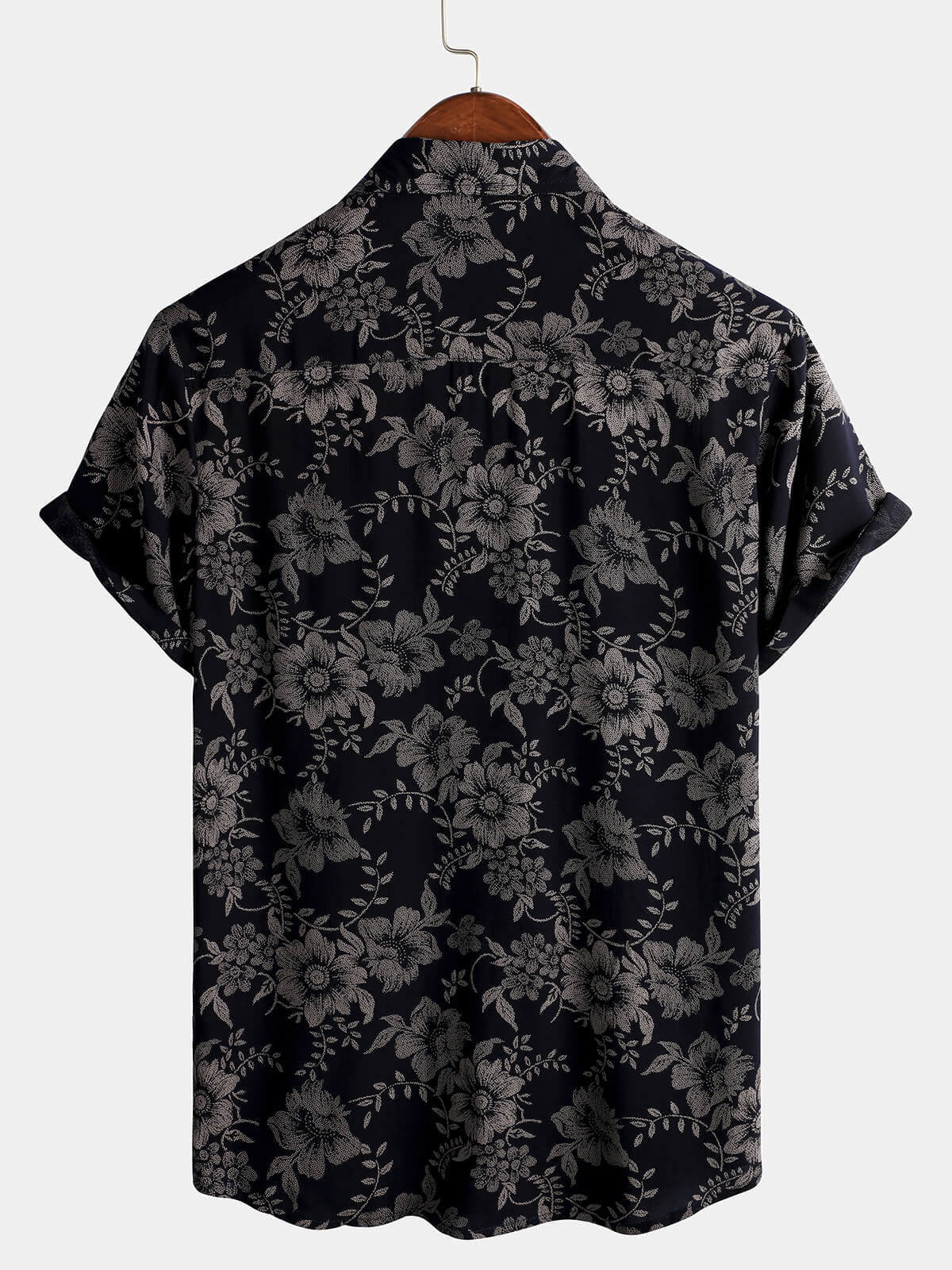 Navy Blue Hawaiian Short-Sleeve Shirt with Floral Print for Men