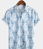 Men's Blue Short-Sleeved Button-Up Hawaiian Shirt