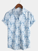 Men's Blue Short-Sleeved Button-Up Hawaiian Shirt
