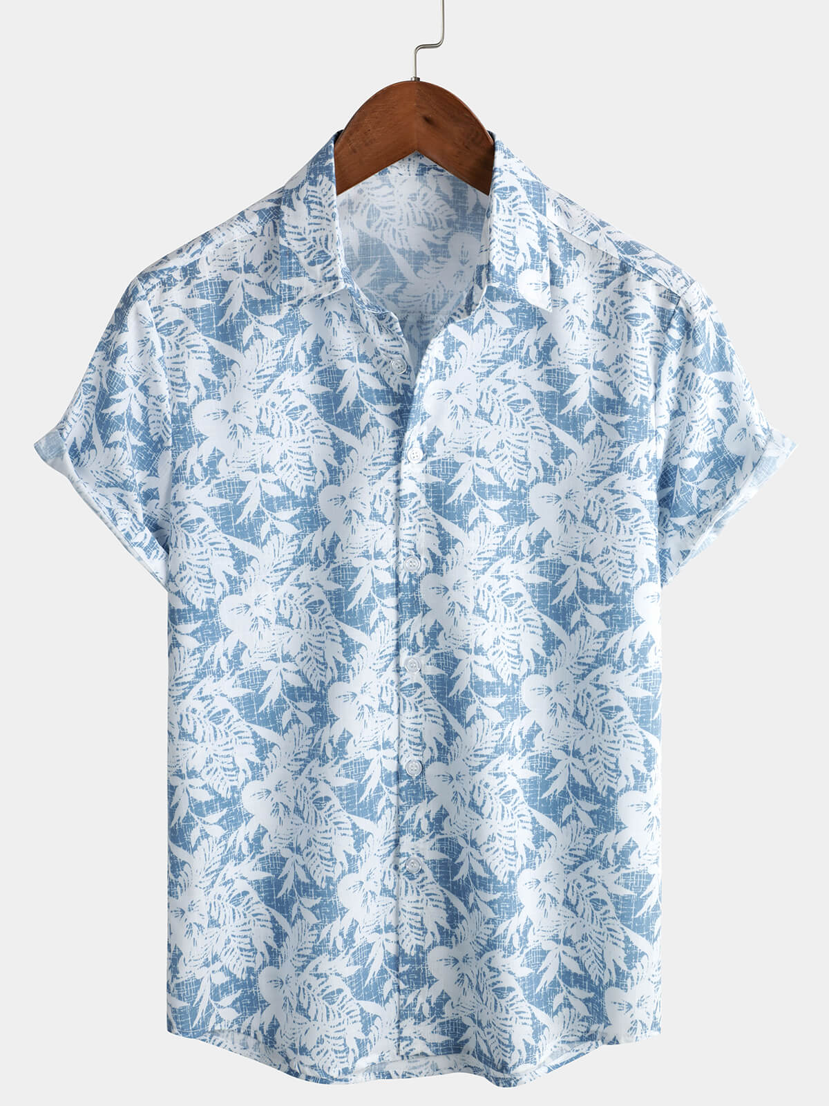Men's Blue Short-Sleeved Button-Up Hawaiian Shirt