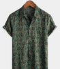 Vintage Short-Sleeved Button-Up Shirt for Men Retro 70s Paisley Pattern