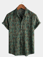 Vintage Short-Sleeved Button-Up Shirt for Men Retro 70s Paisley Pattern