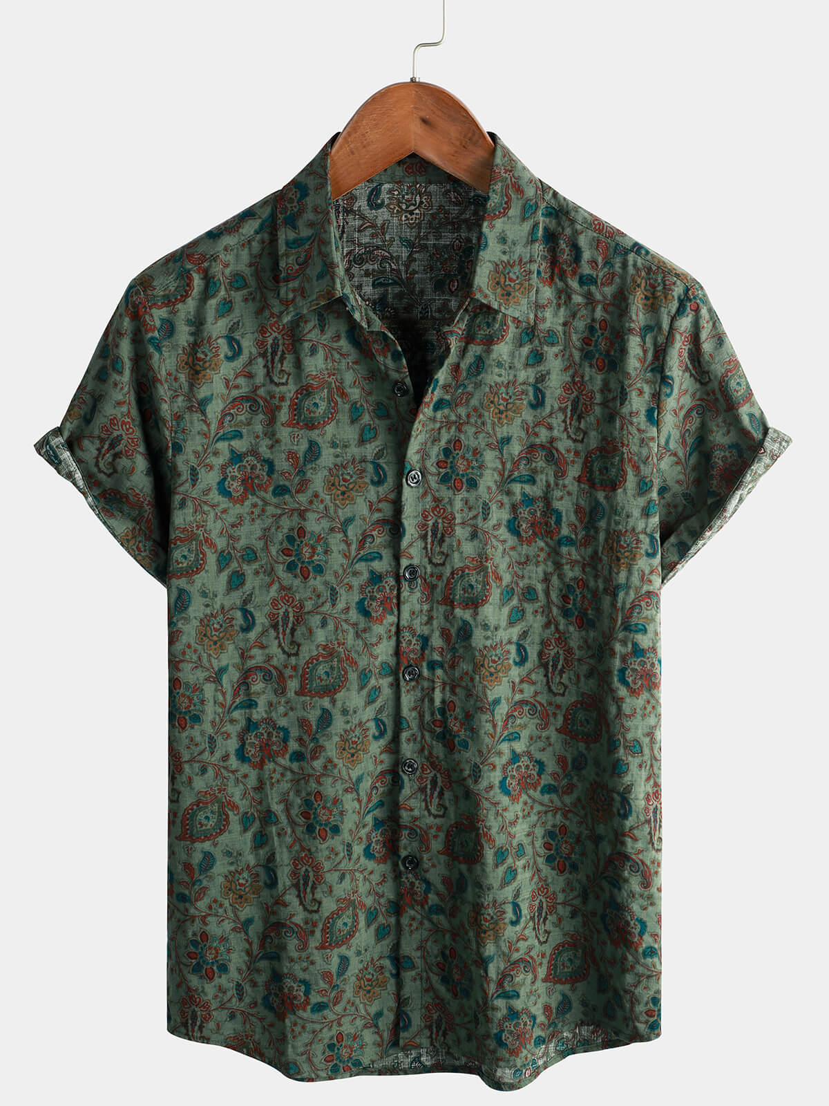 Vintage Short-Sleeved Button-Up Shirt for Men Retro 70s Paisley Pattern
