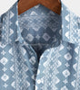 Vintage Blue Retro Button-Up Short Sleeve Cotton Shirt for Men
