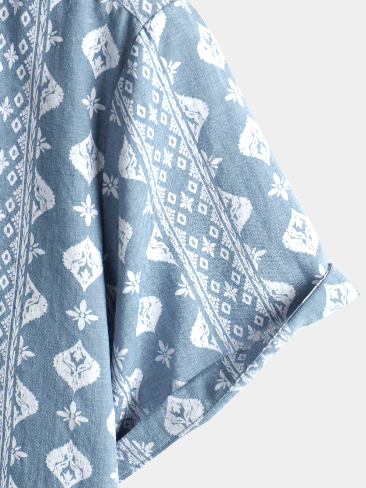 Vintage Blue Retro Button-Up Short Sleeve Cotton Shirt for Men