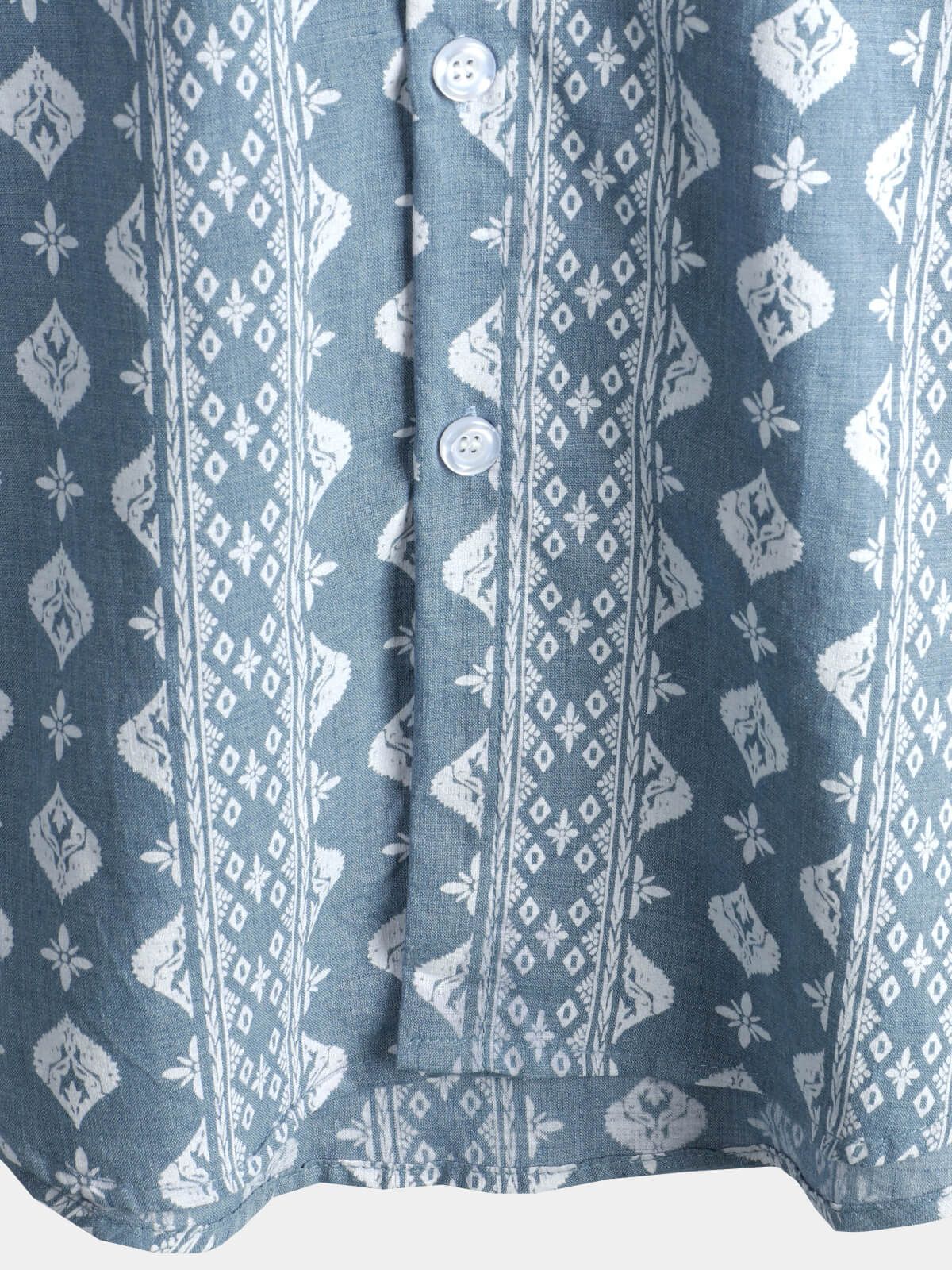 Vintage Blue Retro Button-Up Short Sleeve Cotton Shirt for Men