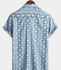 Vintage Blue Retro Button-Up Short Sleeve Cotton Shirt for Men
