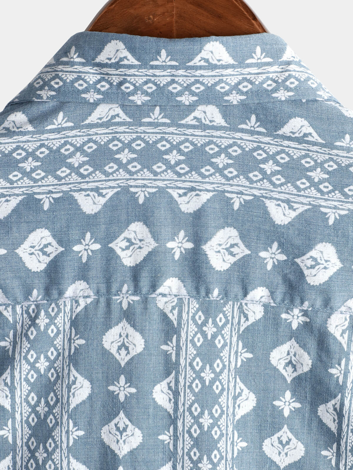Vintage Blue Retro Button-Up Short Sleeve Cotton Shirt for Men