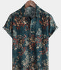 Men's Retro Floral Short-Sleeve Button-Up Cotton Shirt