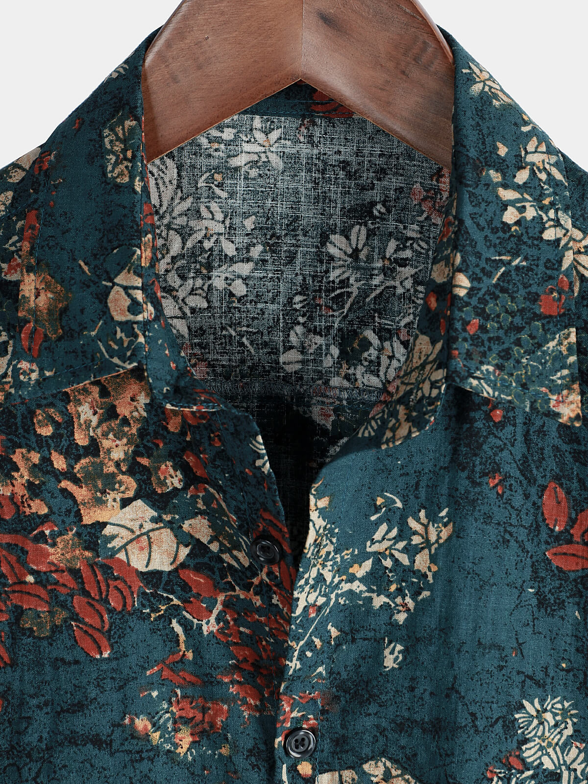 Men's Retro Floral Short-Sleeve Button-Up Cotton Shirt