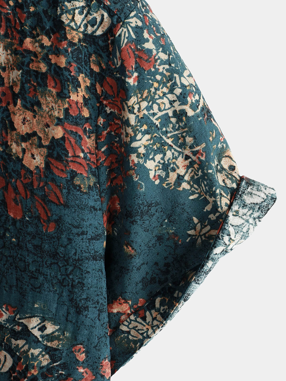 Men's Retro Floral Short-Sleeve Button-Up Cotton Shirt