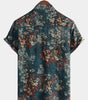 Men's Retro Floral Short-Sleeve Button-Up Cotton Shirt