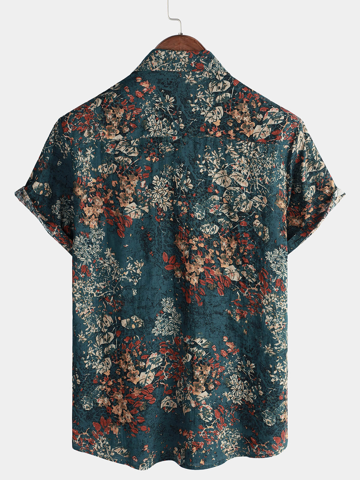 Men's Retro Floral Short-Sleeve Button-Up Cotton Shirt