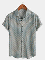 Casual Vintage Geometric Short-Sleeved Button-Up Shirt for Men