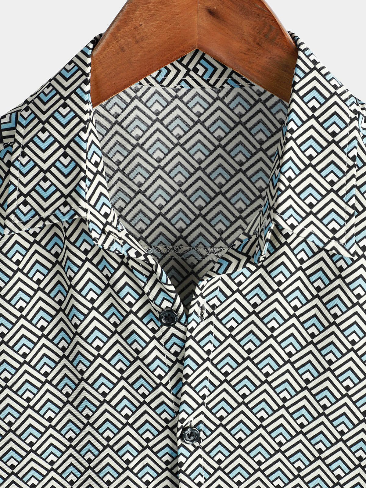 Casual Vintage Geometric Short-Sleeved Button-Up Shirt for Men