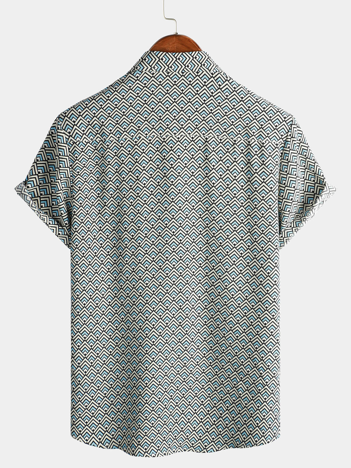 Casual Vintage Geometric Short-Sleeved Button-Up Shirt for Men