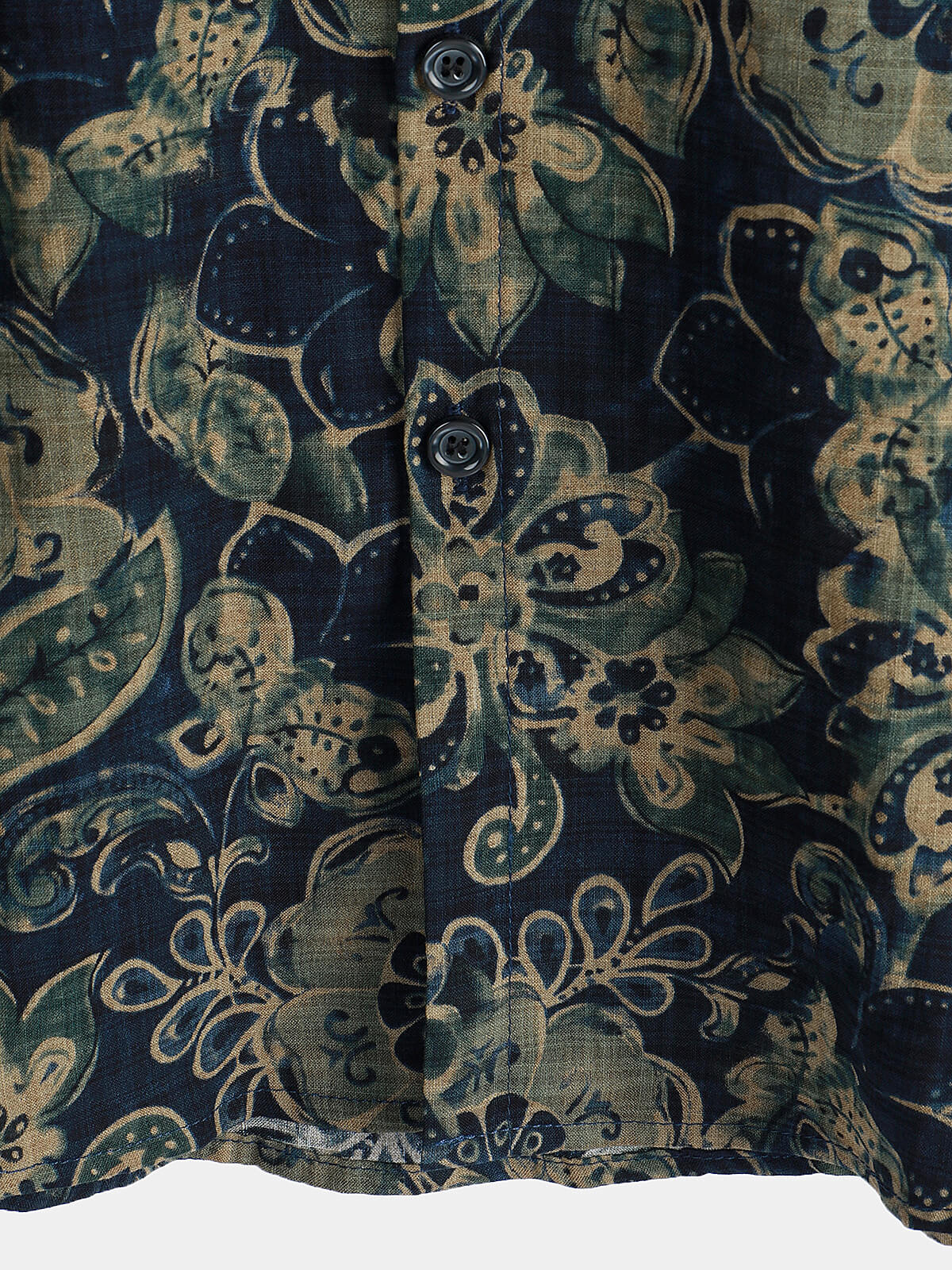 Men's Short Sleeve Green Cotton Shirt, Casual, Vintage, Floral Buttons, Holiday