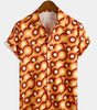 Men's Vintage 70s Orange Geometric Circle Summer Beach Short Sleeve Shirt