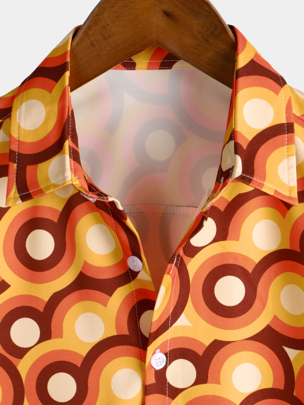 Men's Vintage 70s Orange Geometric Circle Summer Beach Short Sleeve Shirt