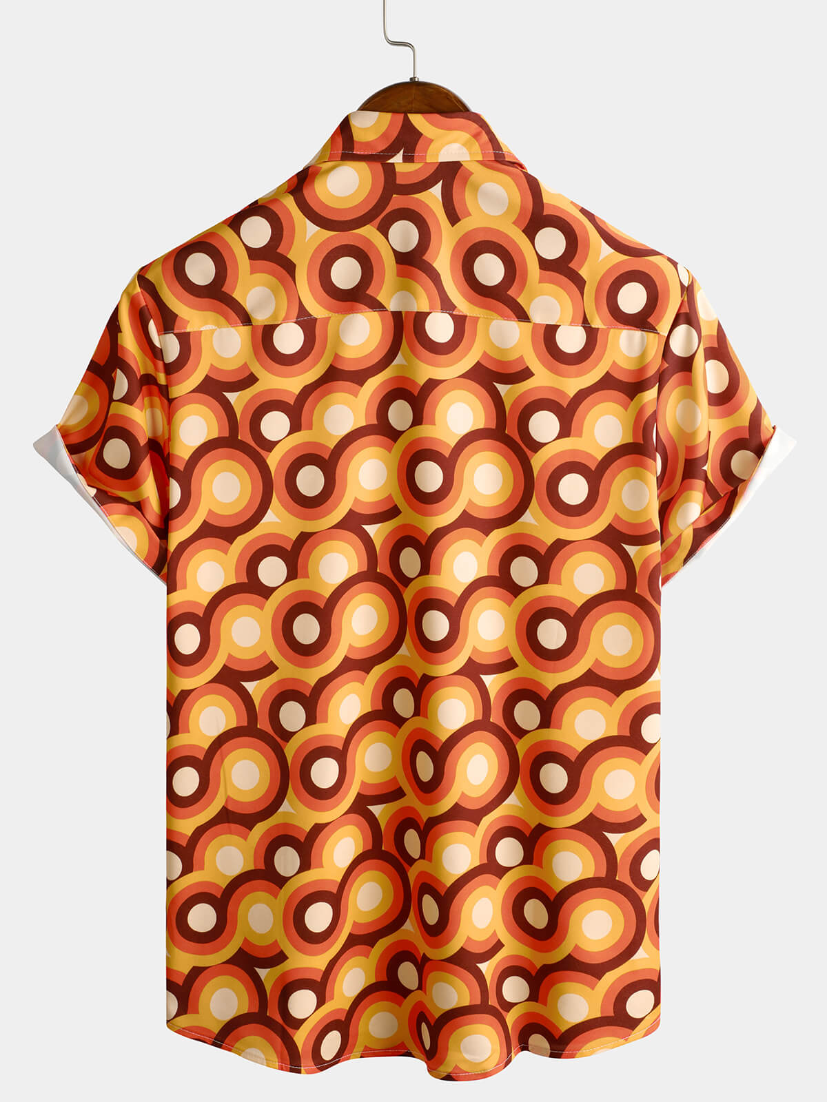 Men's Vintage 70s Orange Geometric Circle Summer Beach Short Sleeve Shirt