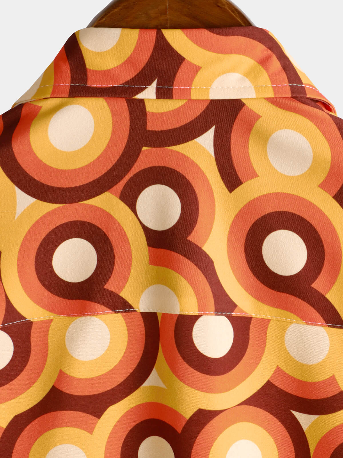 Men's Vintage 70s Orange Geometric Circle Summer Beach Short Sleeve Shirt