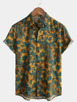 Retro Sunflower Short Sleeve Breathable Cotton Summer Shirt for Men