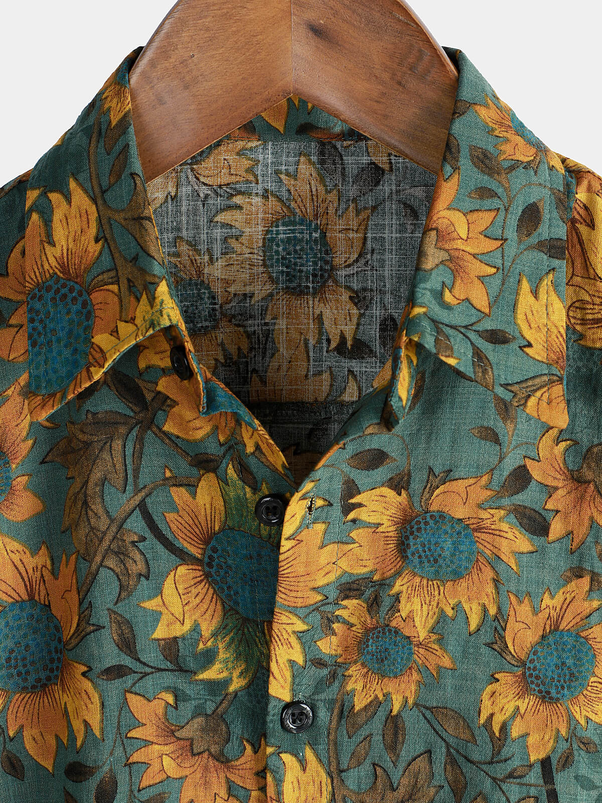 Retro Sunflower Short Sleeve Breathable Cotton Summer Shirt for Men