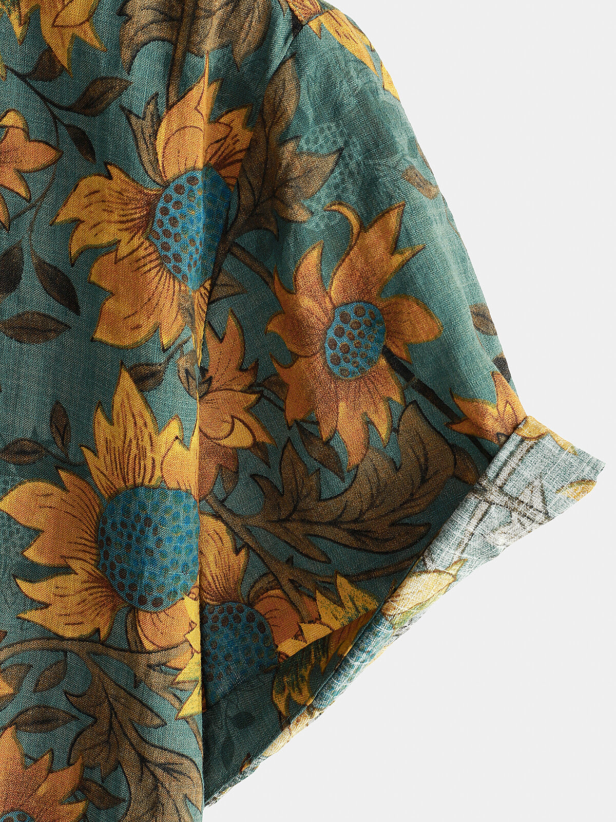Retro Sunflower Short Sleeve Breathable Cotton Summer Shirt for Men