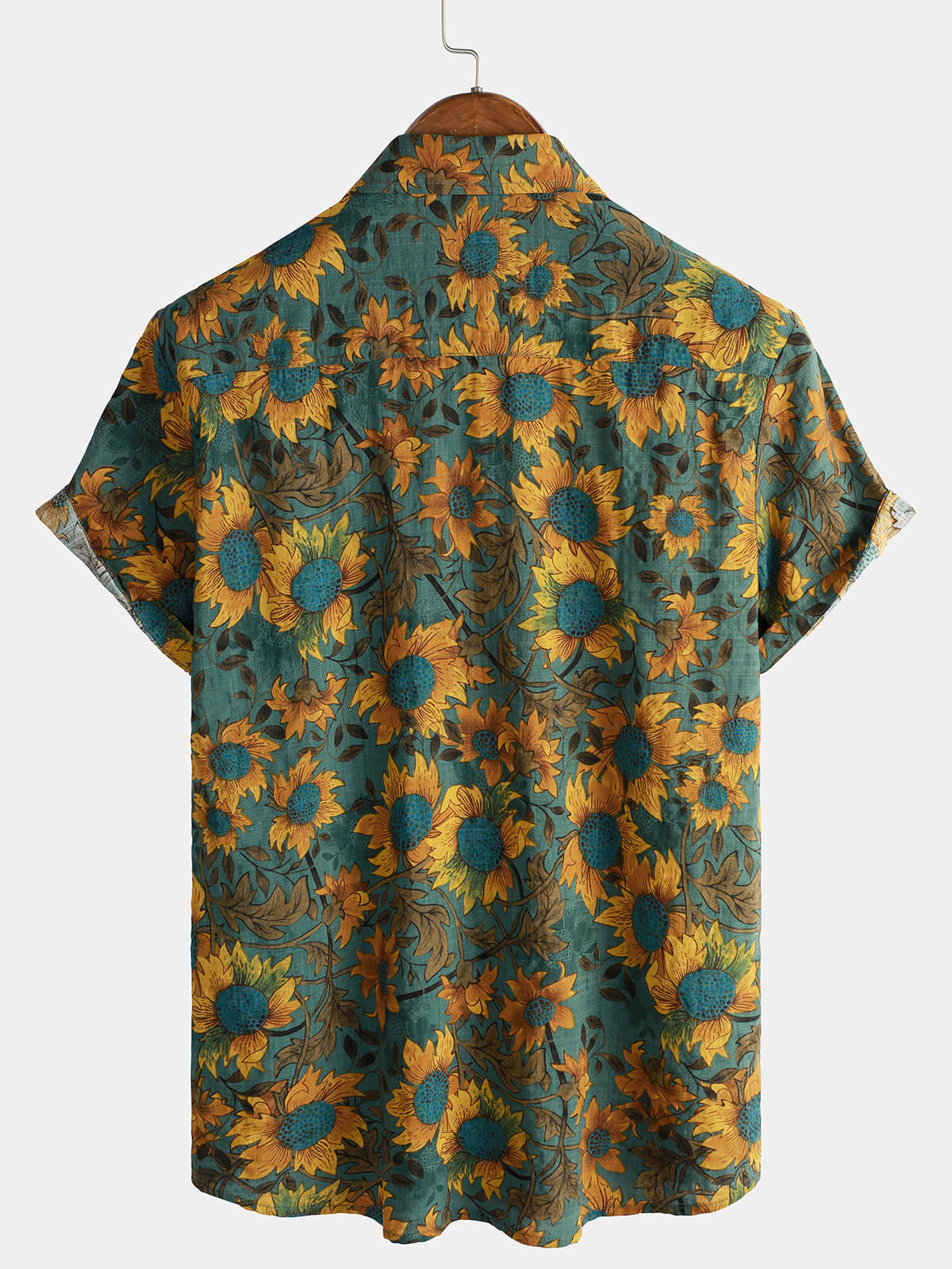 Retro Sunflower Short Sleeve Breathable Cotton Summer Shirt for Men