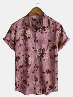 Men's Vintage Floral Short Sleeve Breathable Cotton Button-Up Shirt