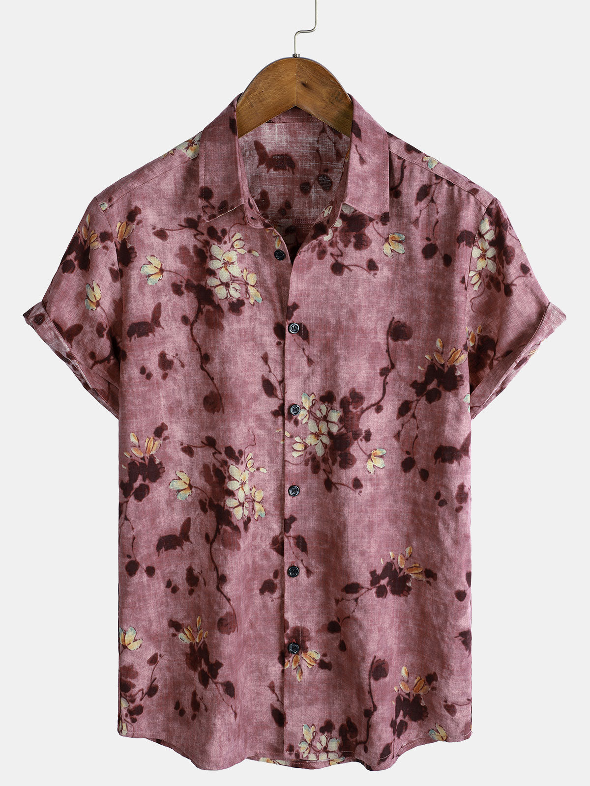 Men's Vintage Floral Short Sleeve Breathable Cotton Button-Up Shirt