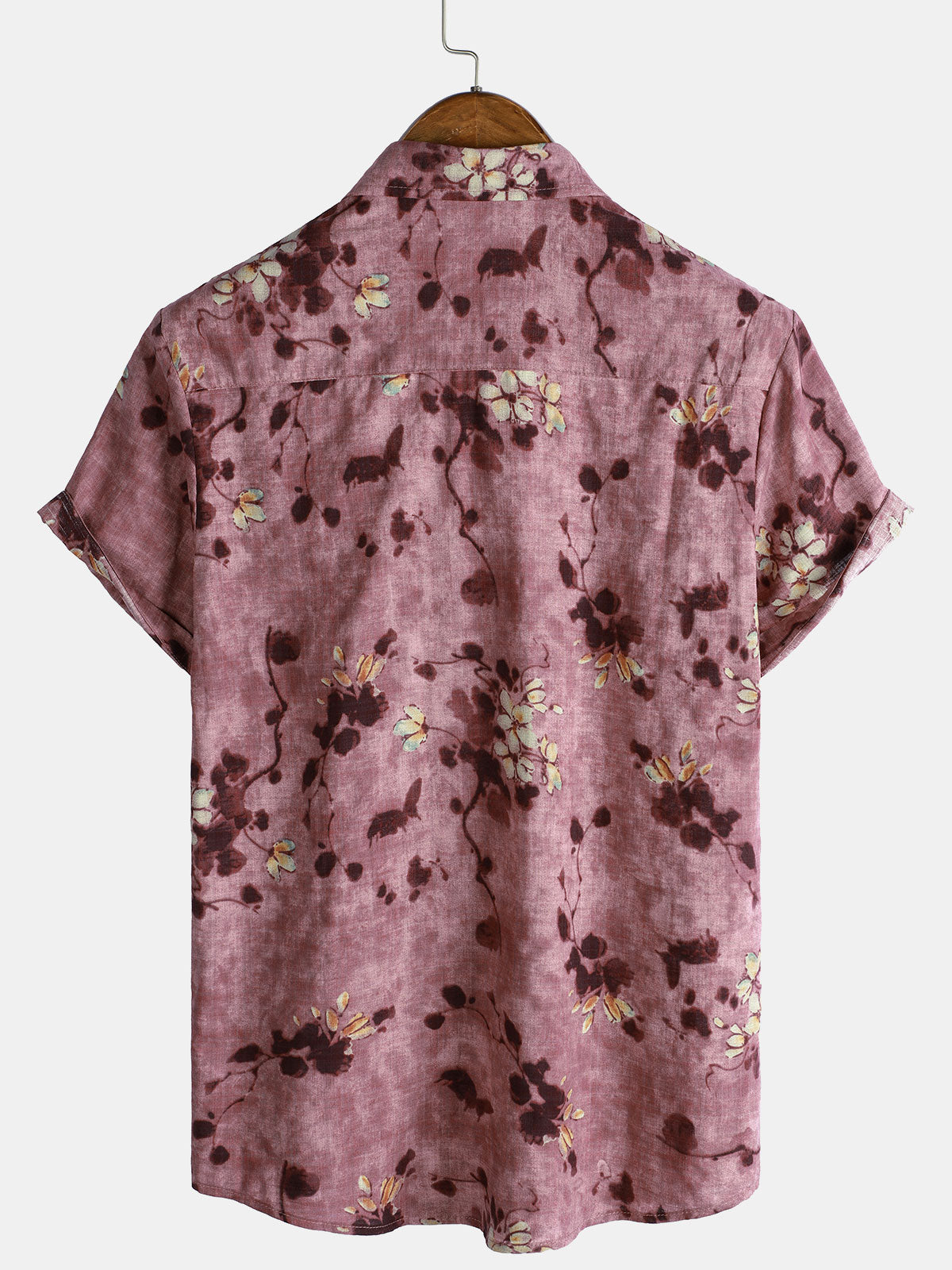 Men's Vintage Floral Short Sleeve Breathable Cotton Button-Up Shirt
